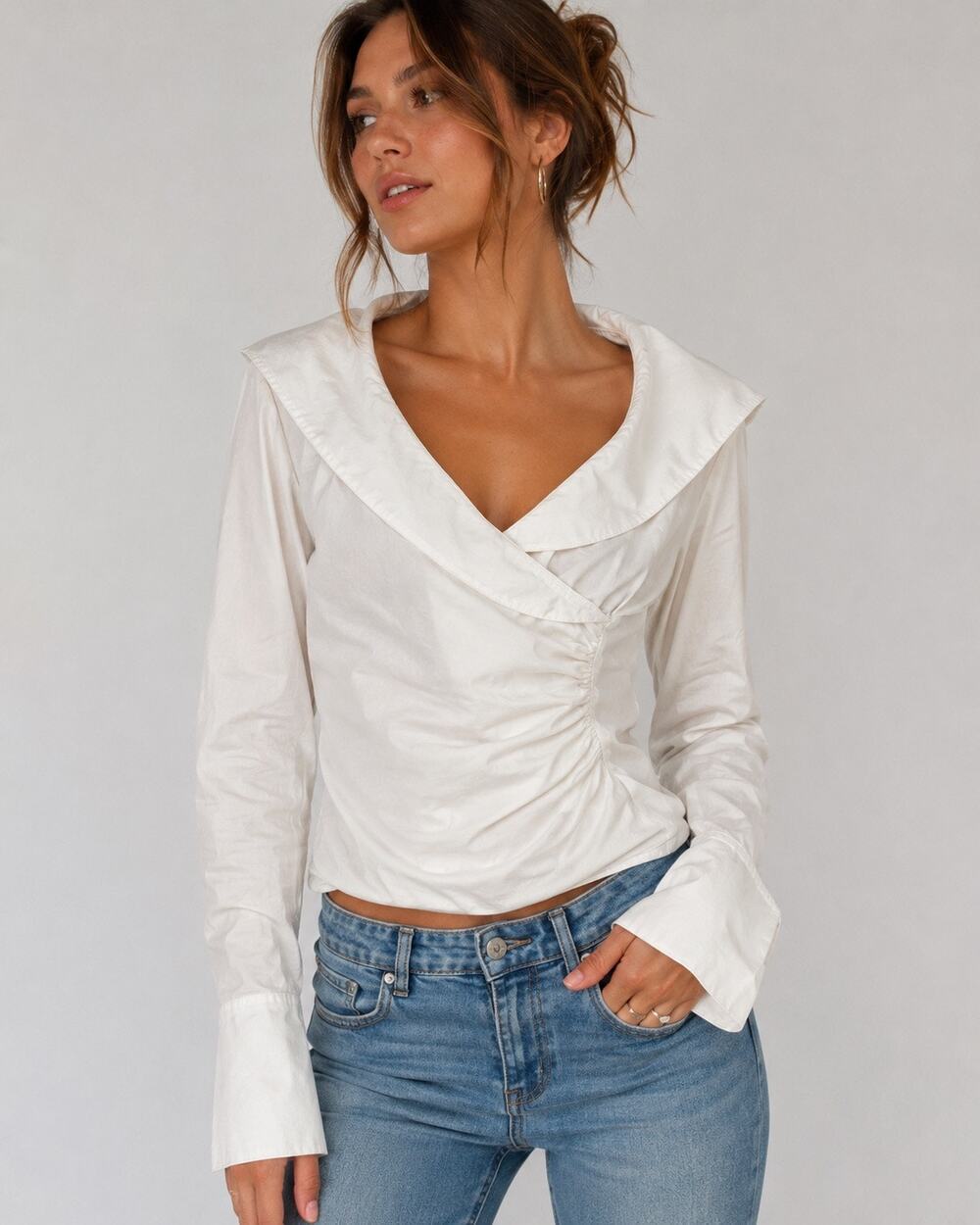 CAbi White Wrap Long Sleeve Top Size L